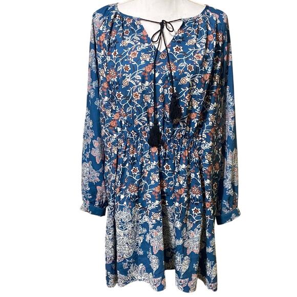 Women's Shift Dress Long Sleeve Floral Print Multicolor Size Medium Modest Boho - Picture 1 of 12